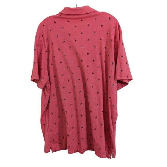 Old Navy Mens Polo Golf Shirt XXL Orange Flamingo Print Short Sleeve Stretch Fun - Picture 2 of 5